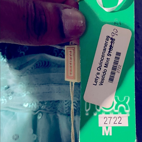 MINT GREEN SEQUIN AND TULE FORMAL LONG DRESS - Picture 6 of 13